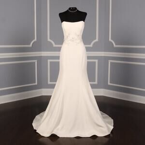 RIVINI Wynne Ivory Silk Crepe Strapless Beaded Mermaid Wedding Dress Bridal 8